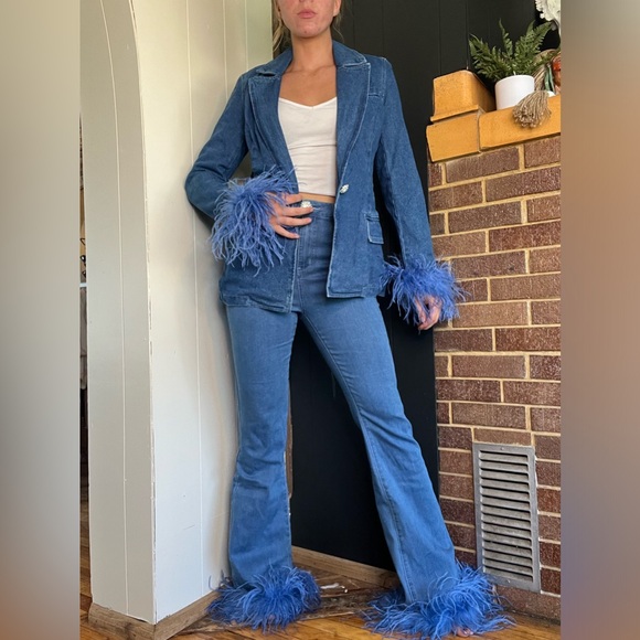 Fashion Nova Pants - Denim & feather suit set